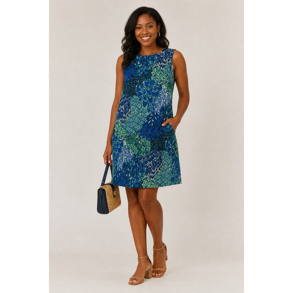 Connected Apparel Blue Peacock Paisley Print Sleeveless Women Dress Size 8